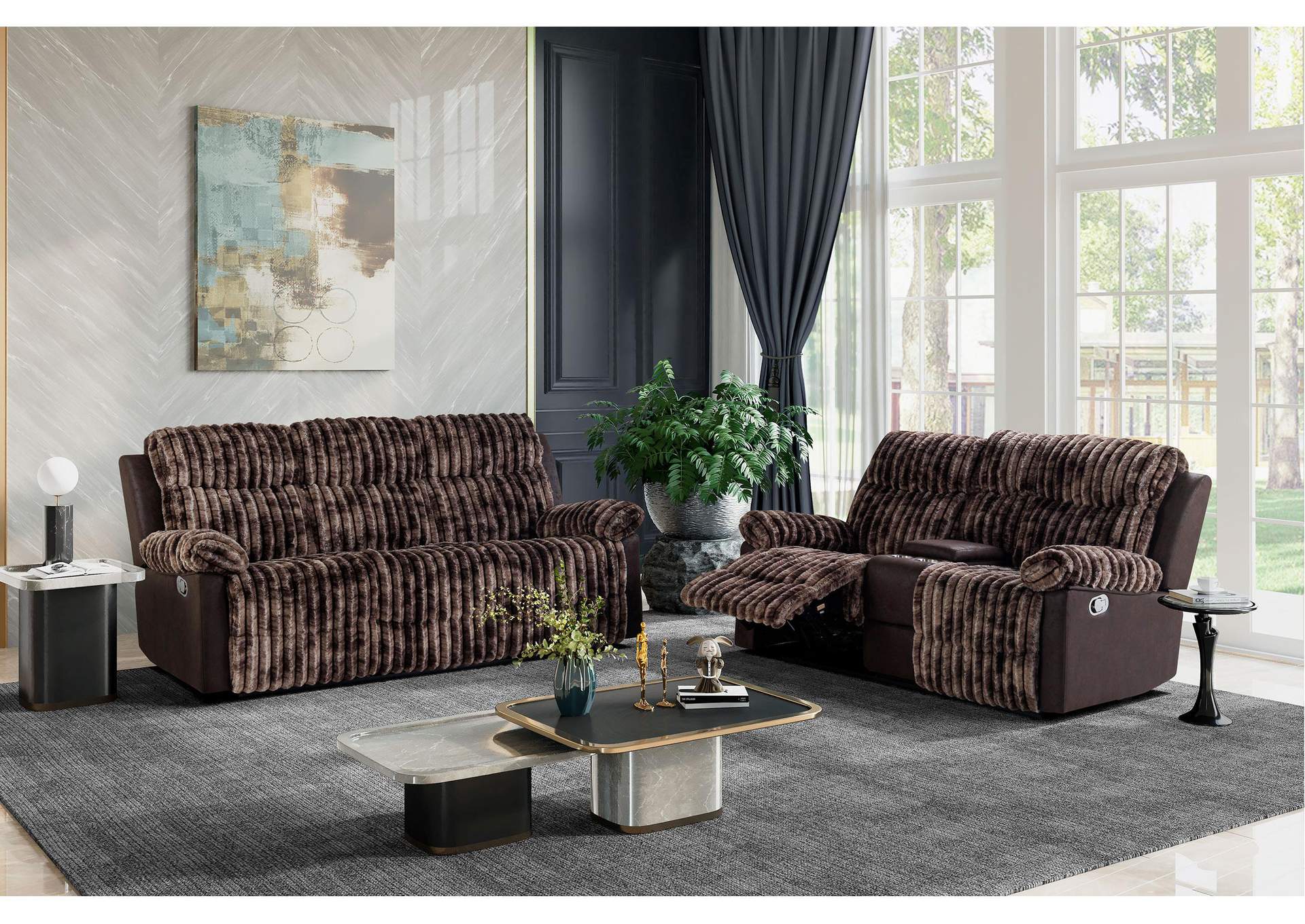 U6028 BROWN RECLINING SOFA - CONSOLE RECLINING LOVESEAT image 1