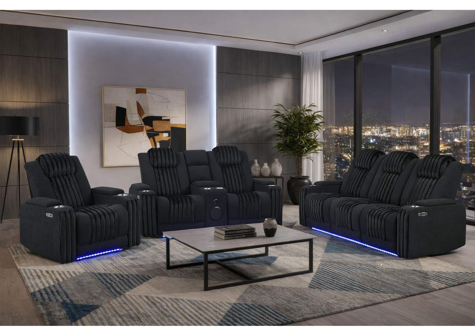 U8000 BLACK POWER REC SOFA - POWER CONSOLE REC LOVESEAT W - PHR image 1