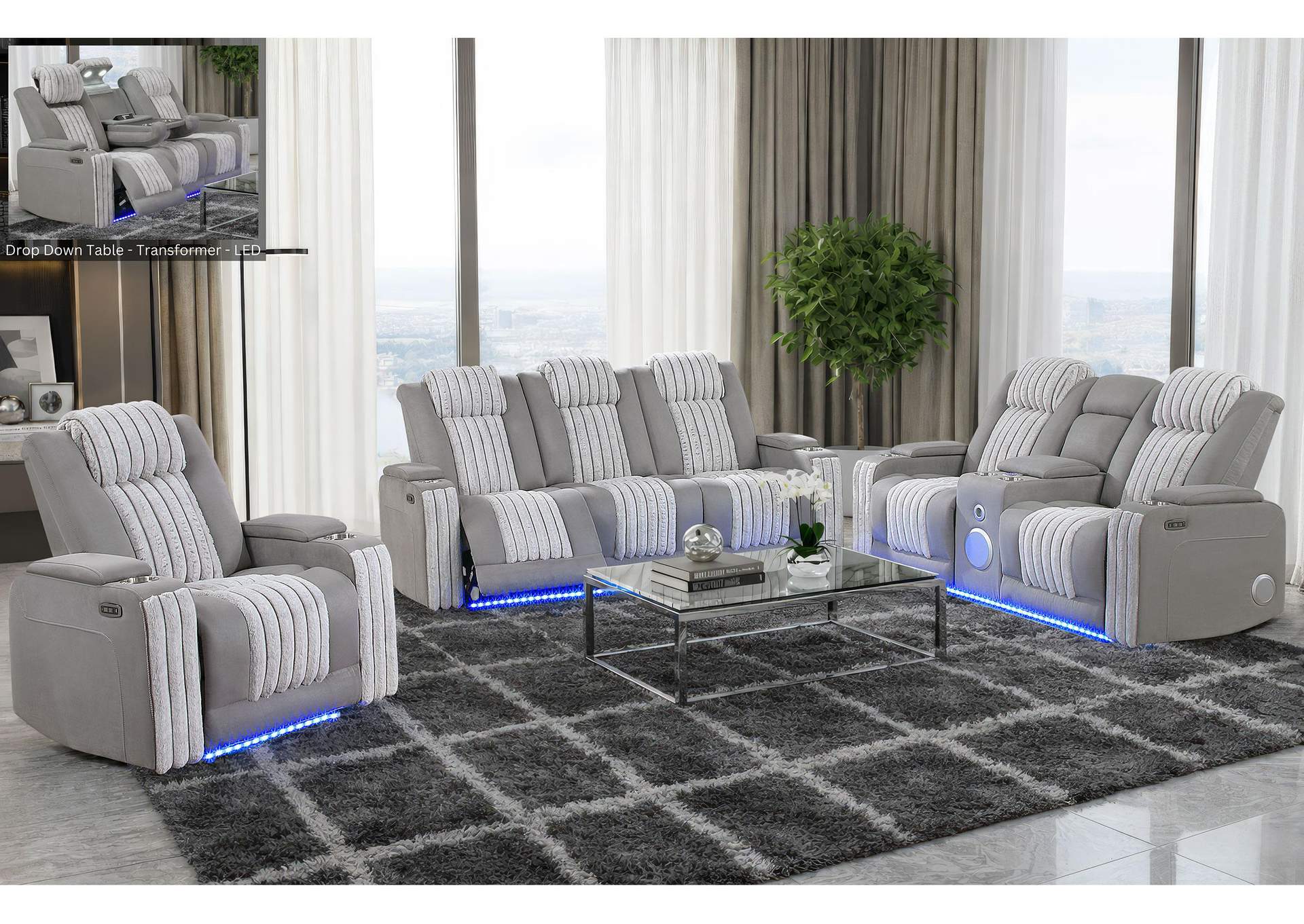 U8000 GREY POWER REC SOFA - POWER CONSOLE REC LOVESEAT W - PHR image 1