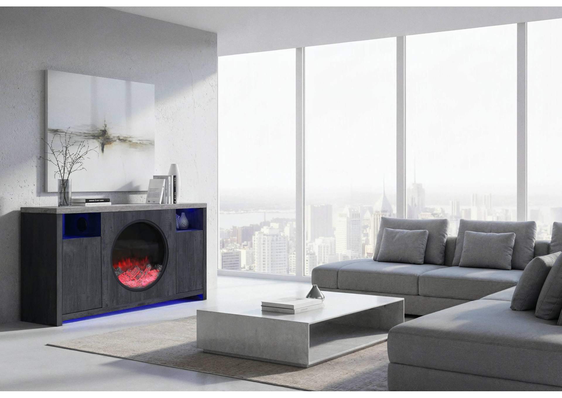 NYLA GREY 60" ENTERTAINMENT UNIT WITH SPEAKERS AND LED image 1