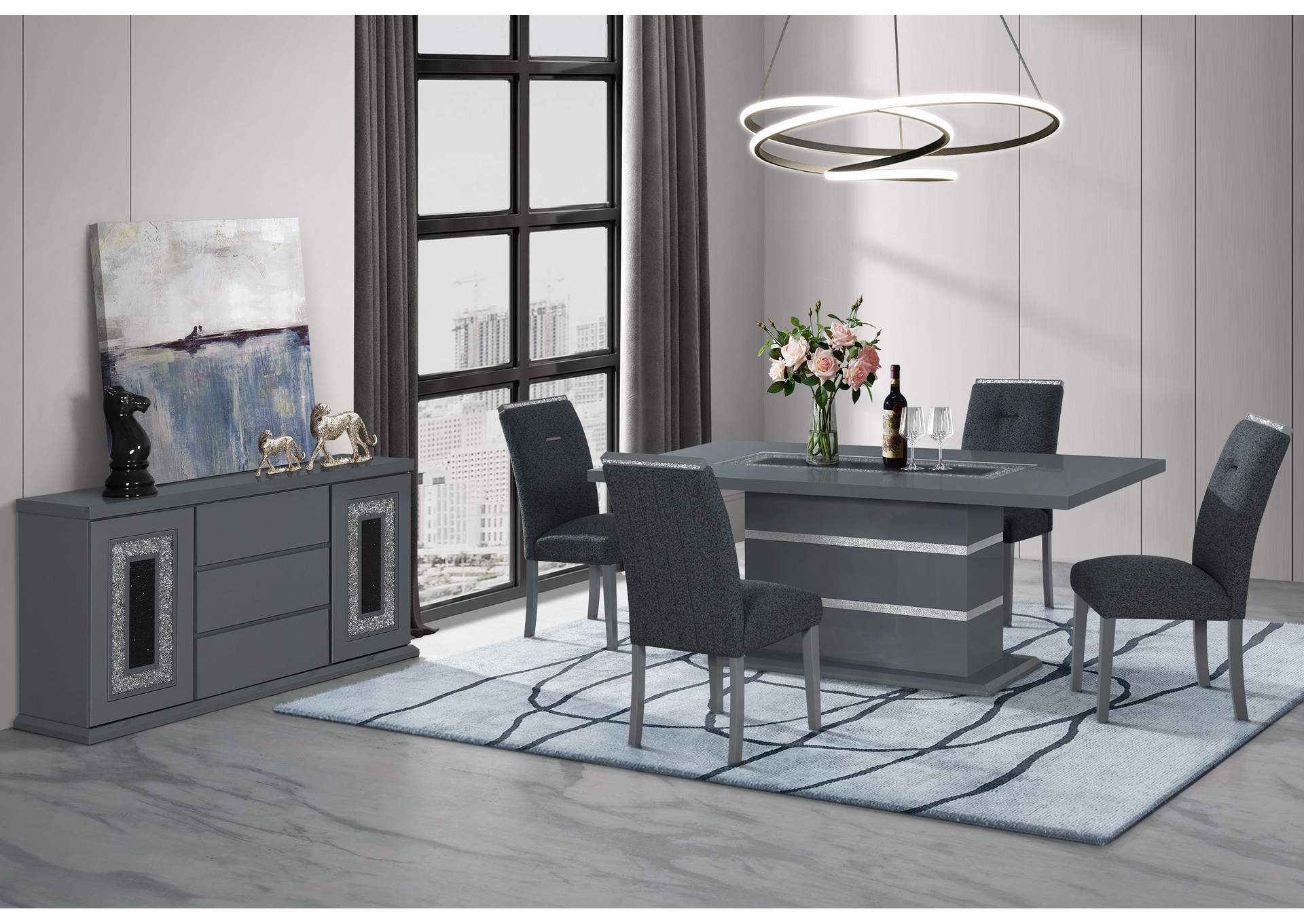 MONACO DARK GREY DINING TABLE AND 4 MONACO DARK GREY DINING CHAIRS