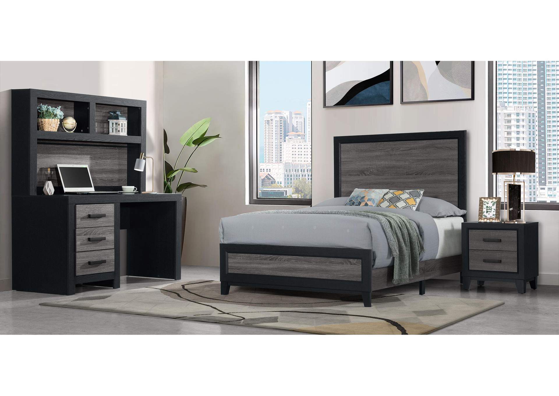 LISBON GREY - BLACK TWIN BED, DRESSER, MIRROR AND NIGHTSTAND image 1