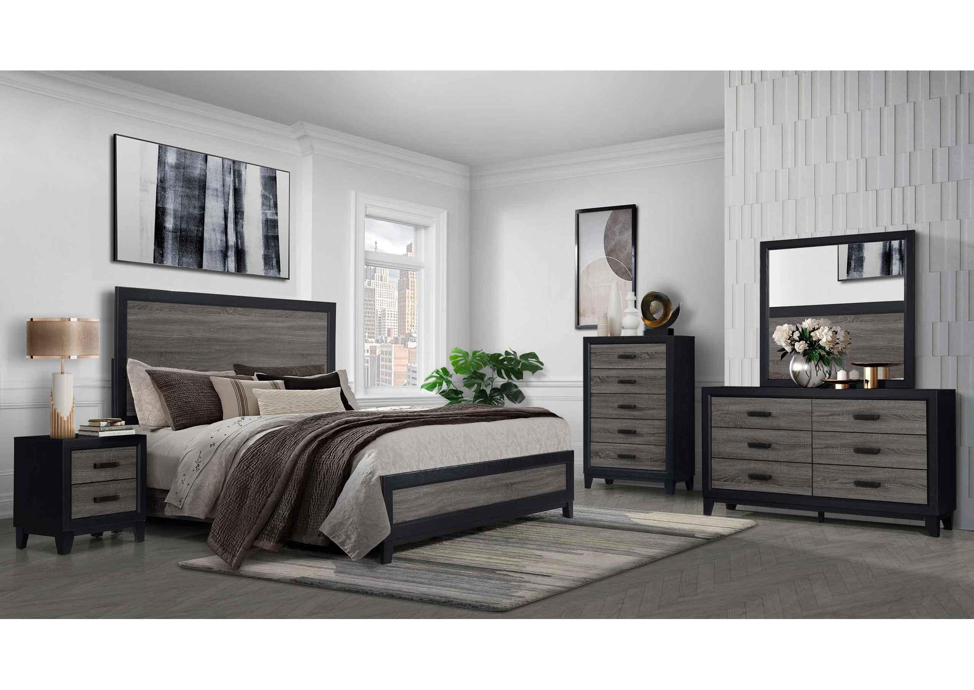 LISBON GREY - BLACK KING BED, DRESSER, MIRROR AND NIGHTSTAND image 1