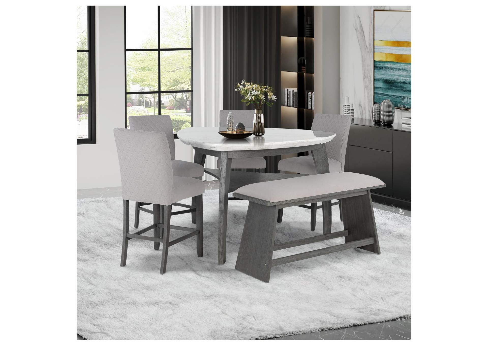 D8192 Triangle Bar Table + 4 Bar Stools + Bench image 1