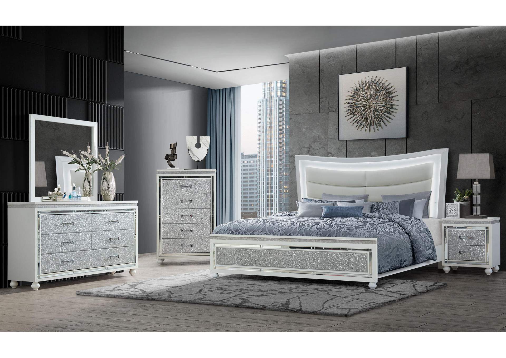 Collete White Qieen Bed, Dresser, Mirror And Nightstand image 1