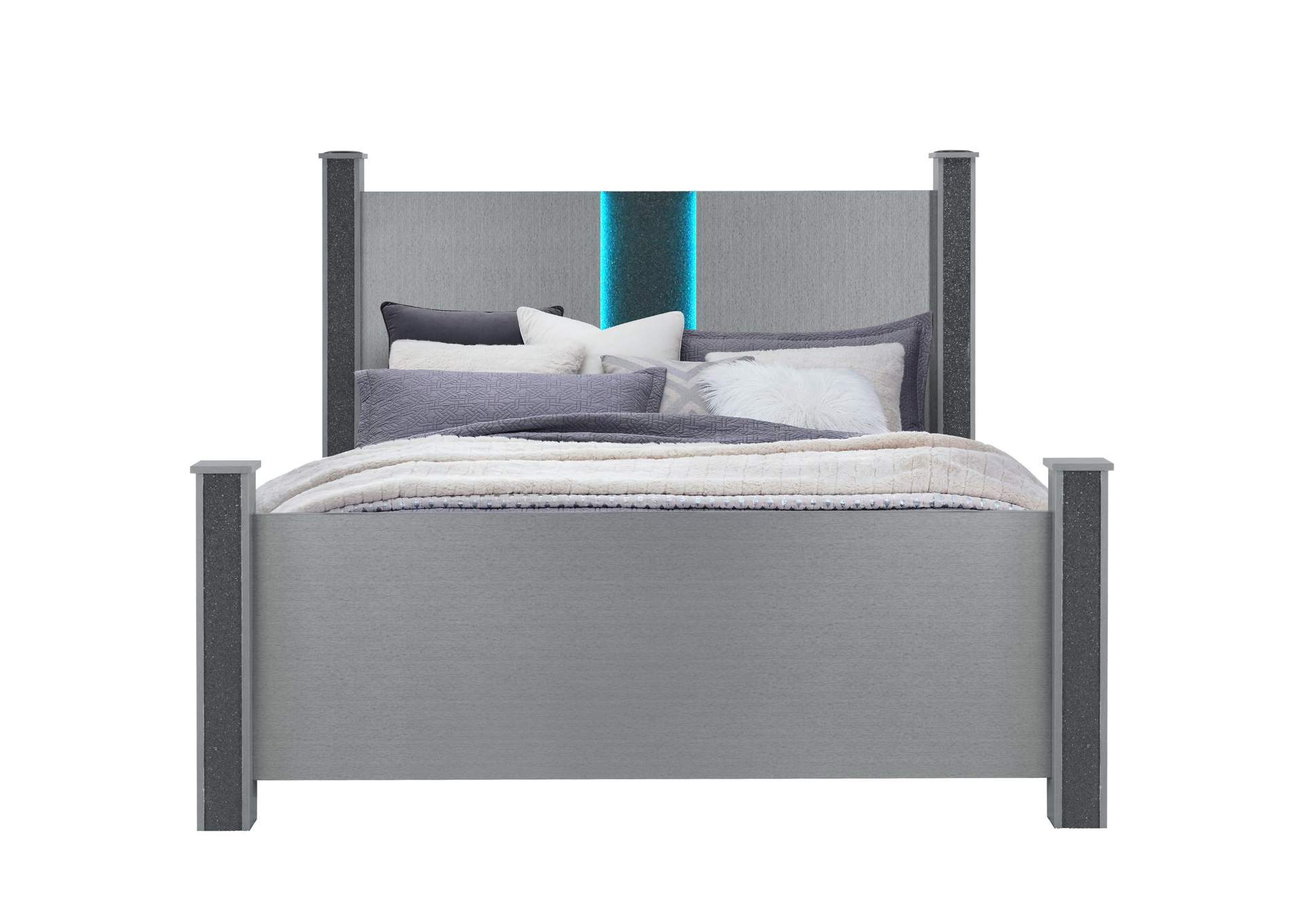 LOGAN SILVER KING BED WITH LED AND SPEAKERS image 1