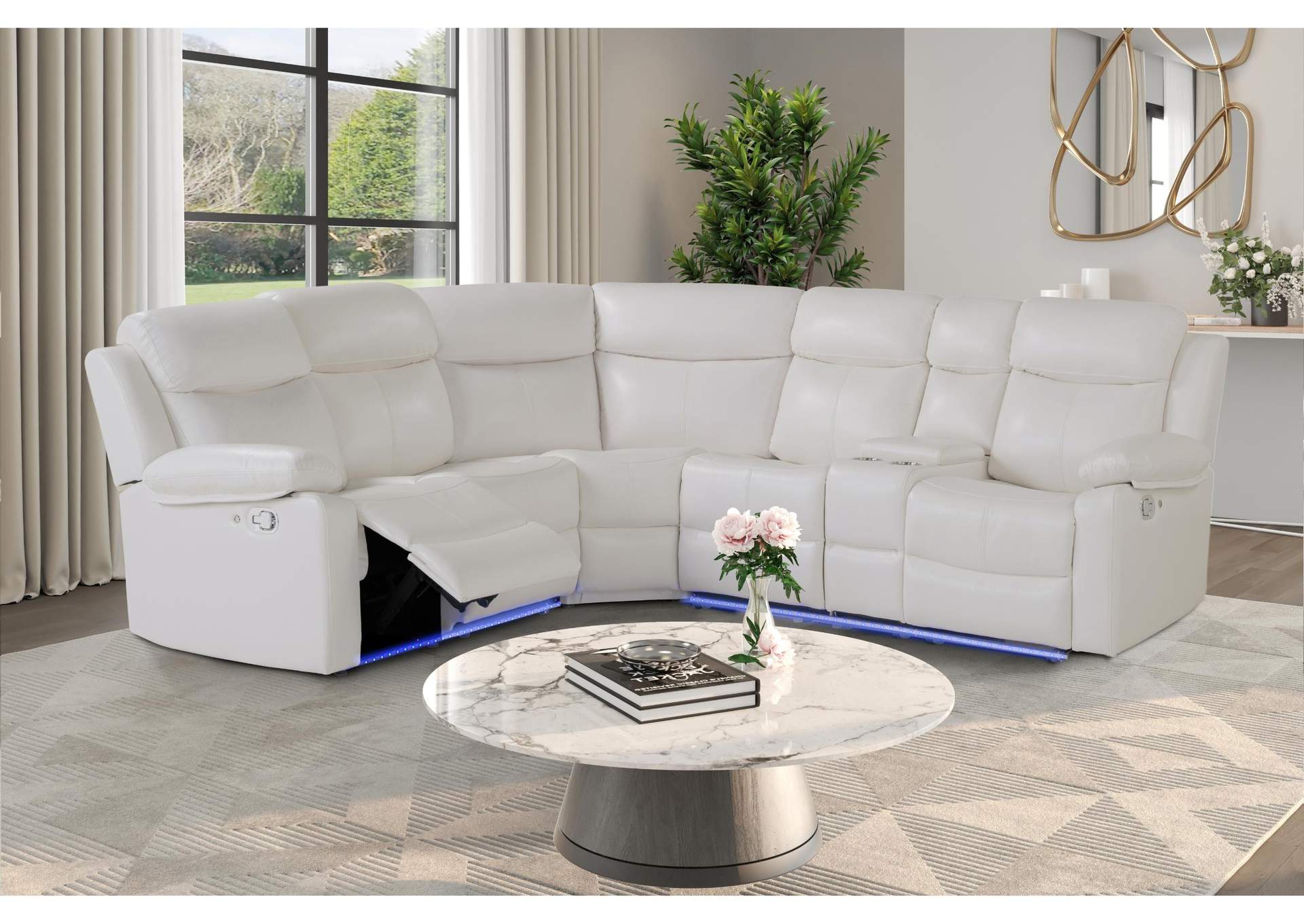 U6026 BLANCHE WHITE RIGHT SIDE FACING SECTIONAL WITH LED AND SPEAKER image 1