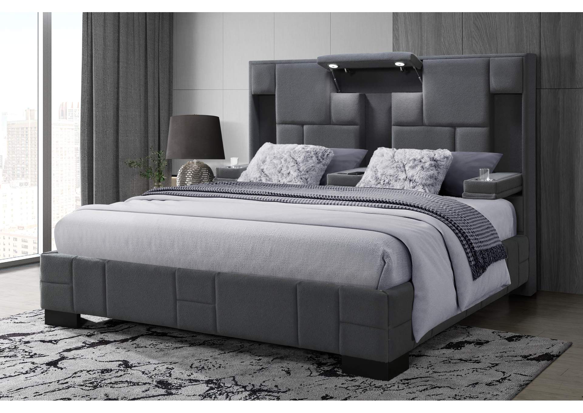 OSCAR DARK GREY 8 QUEEN BED NO WOOD TRIM image 1