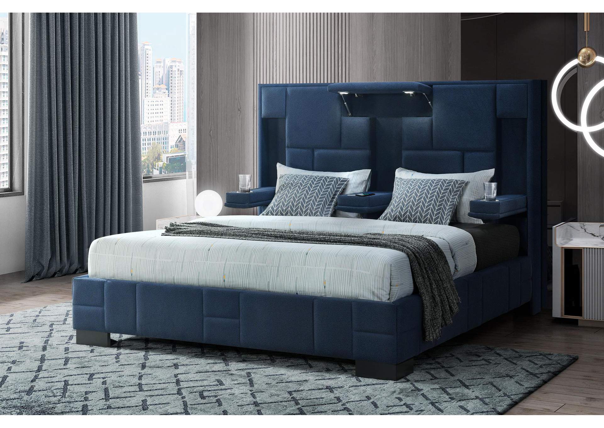OSCAR NAVY BLUE KING BED NO WOOD TRIM image 1