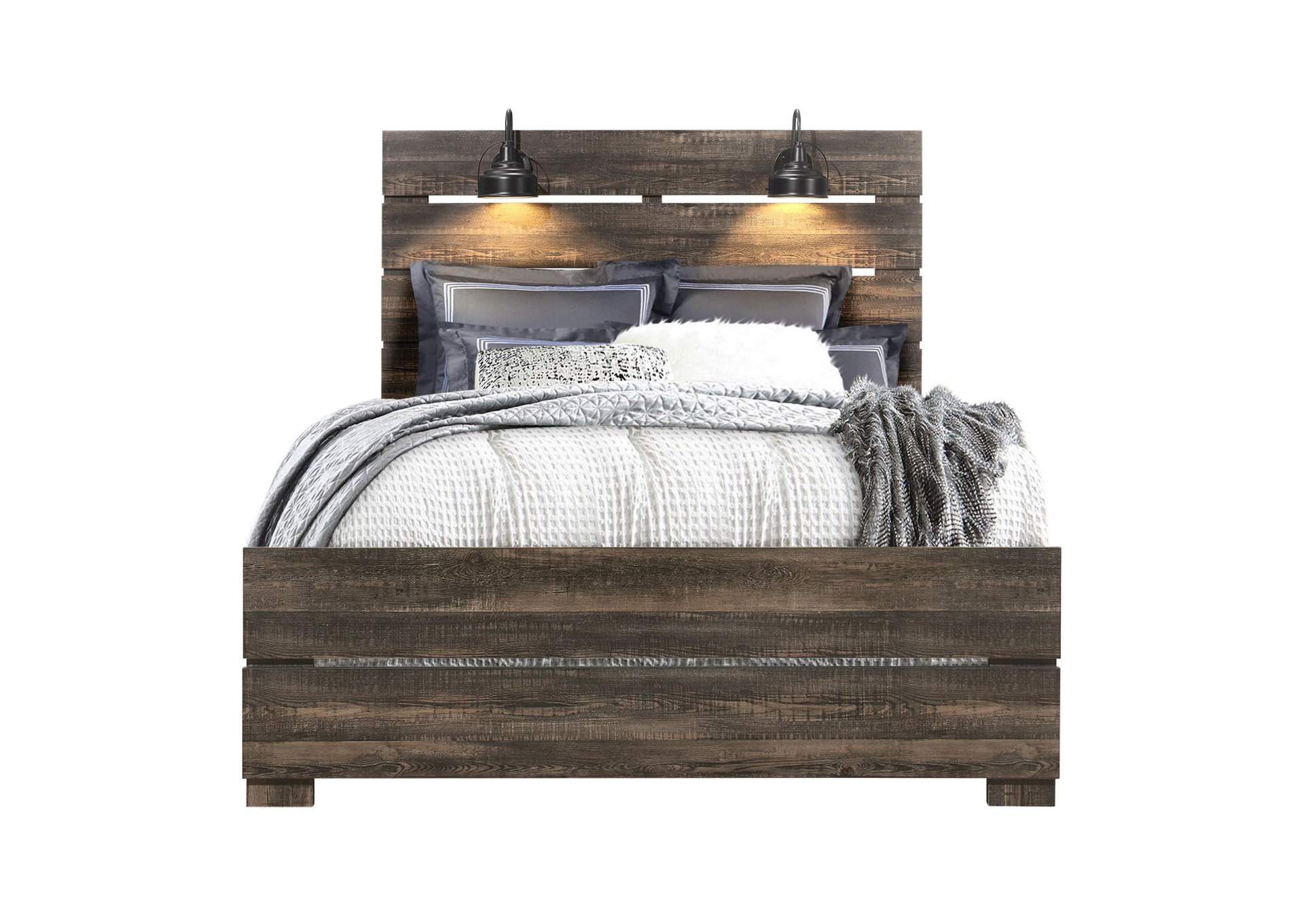 LINWOOD DARK OAK QUEEN BED WITH LAMPS image 1