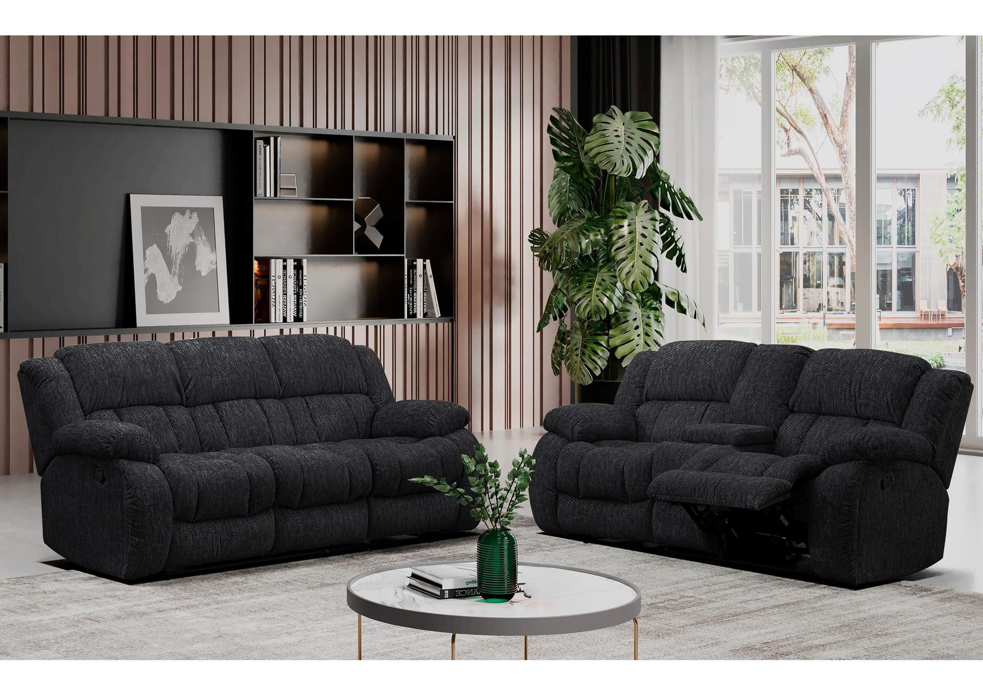 U250 Ebony Reclining Sofa - Console Reclining Loveseat image 1