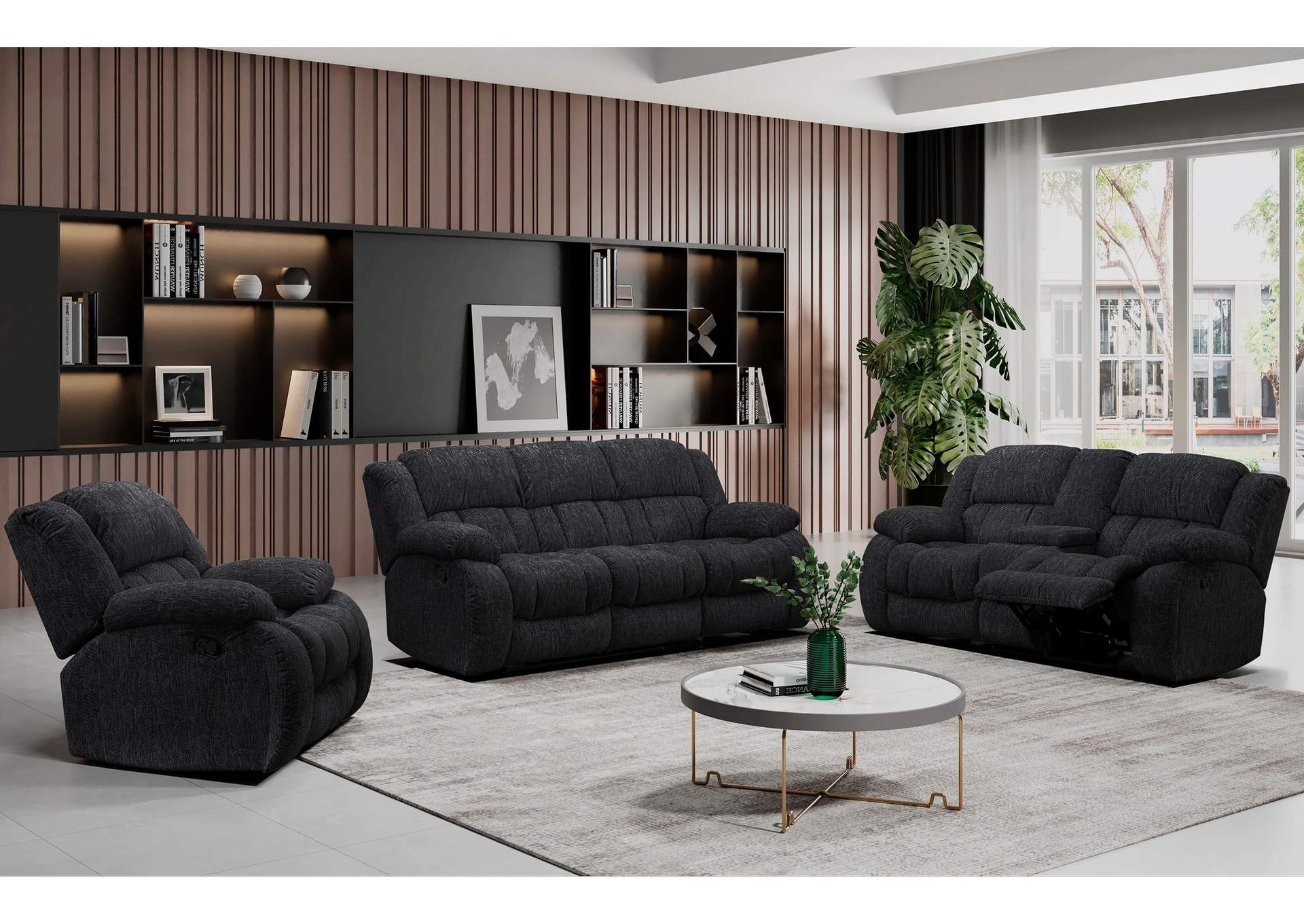 U250 Ebony Reclining Sofa - Console Reclining Loveseat - Glider Recliner image 1