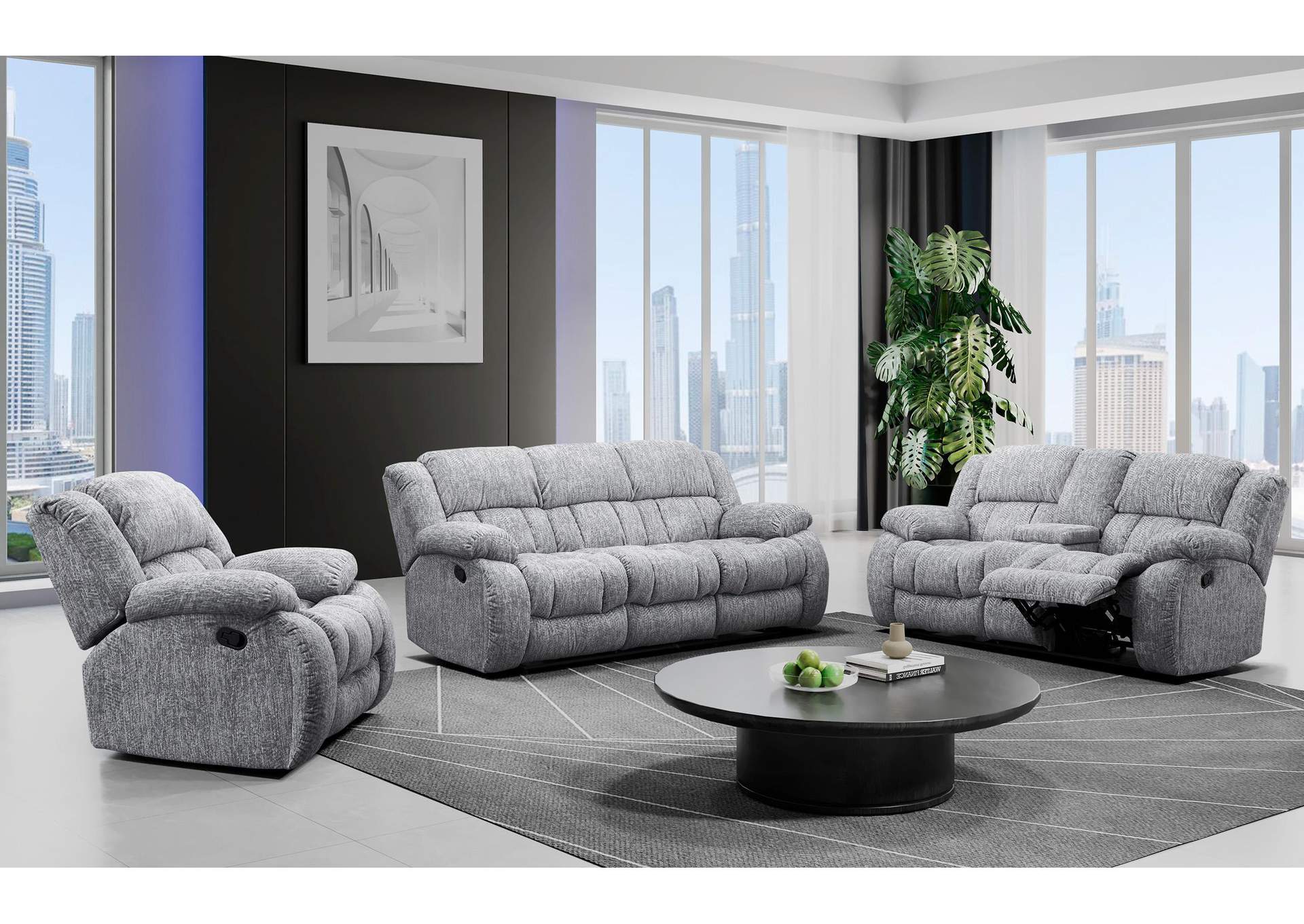 U250 GREY RECLINING SOFA - CONSOLE RECLINING LOVESEAT - GLIDER RECLINER image 1
