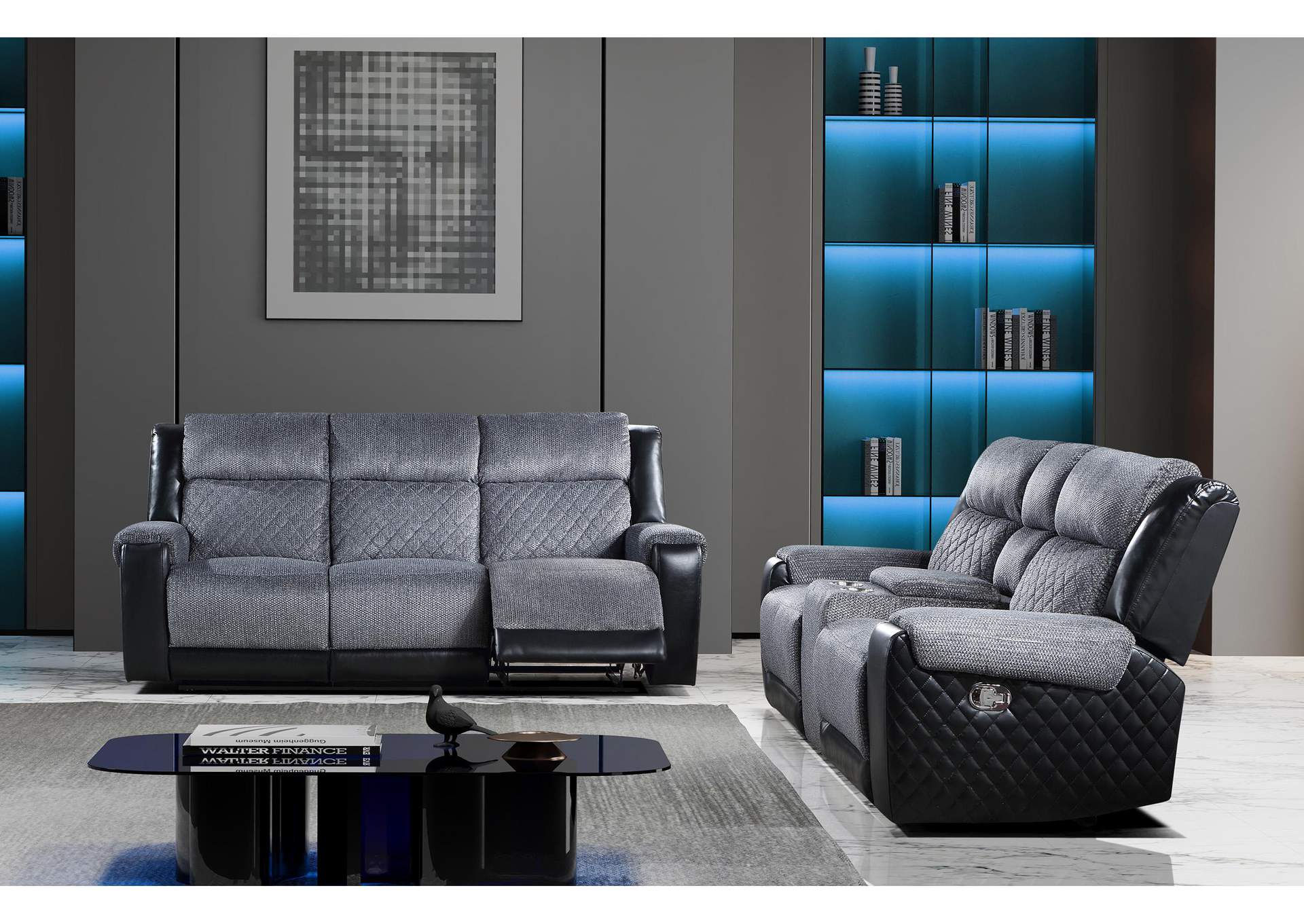 U5914-GREY - BLACK-CONSOLE RECLINING LOVESEAT - R image 1