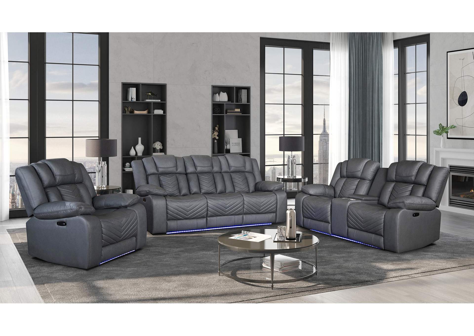 U7068 GREY 10 POWER RECLINING SOFA - POWER CONSOLE RECLINING LOVESEAT - POWER RECLINER W - LED image 1