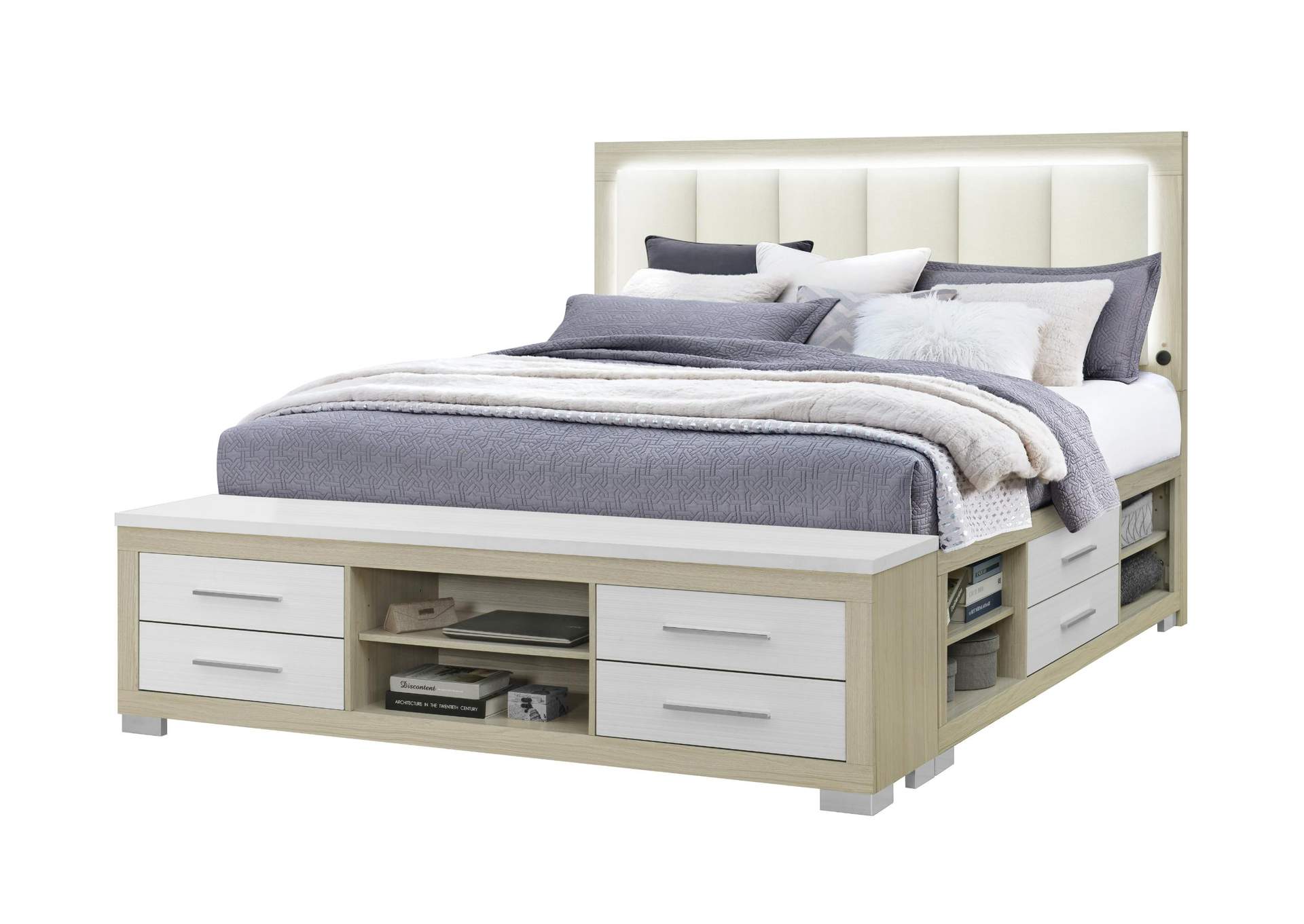 EMMA NATURAL - WHITE KING BED WITH LED AND USB image 1