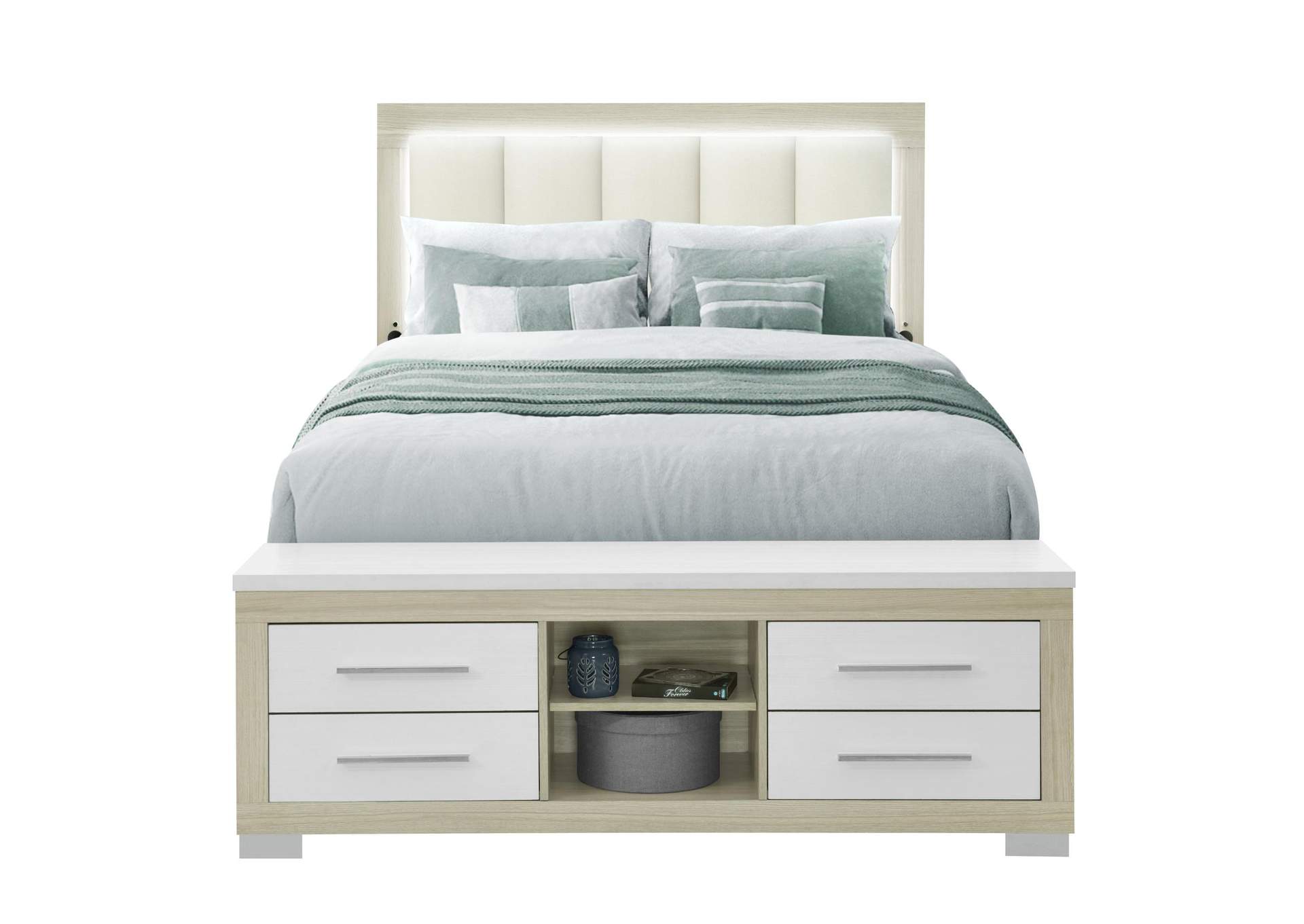 EMMA NATURAL - WHITE QUEEN BED WITH LED AND USB image 1