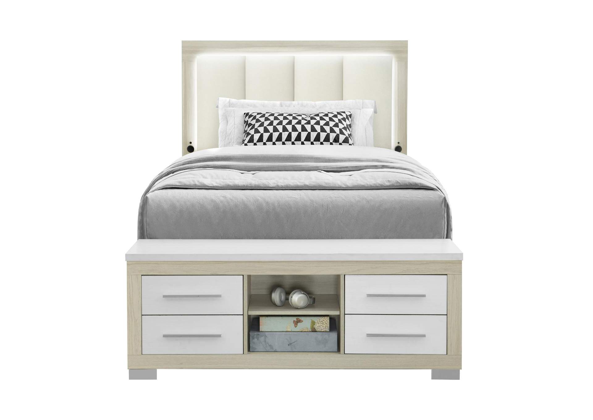 EMMA NATURAL - WHITE FULL BED WITH LED AND USB image 1