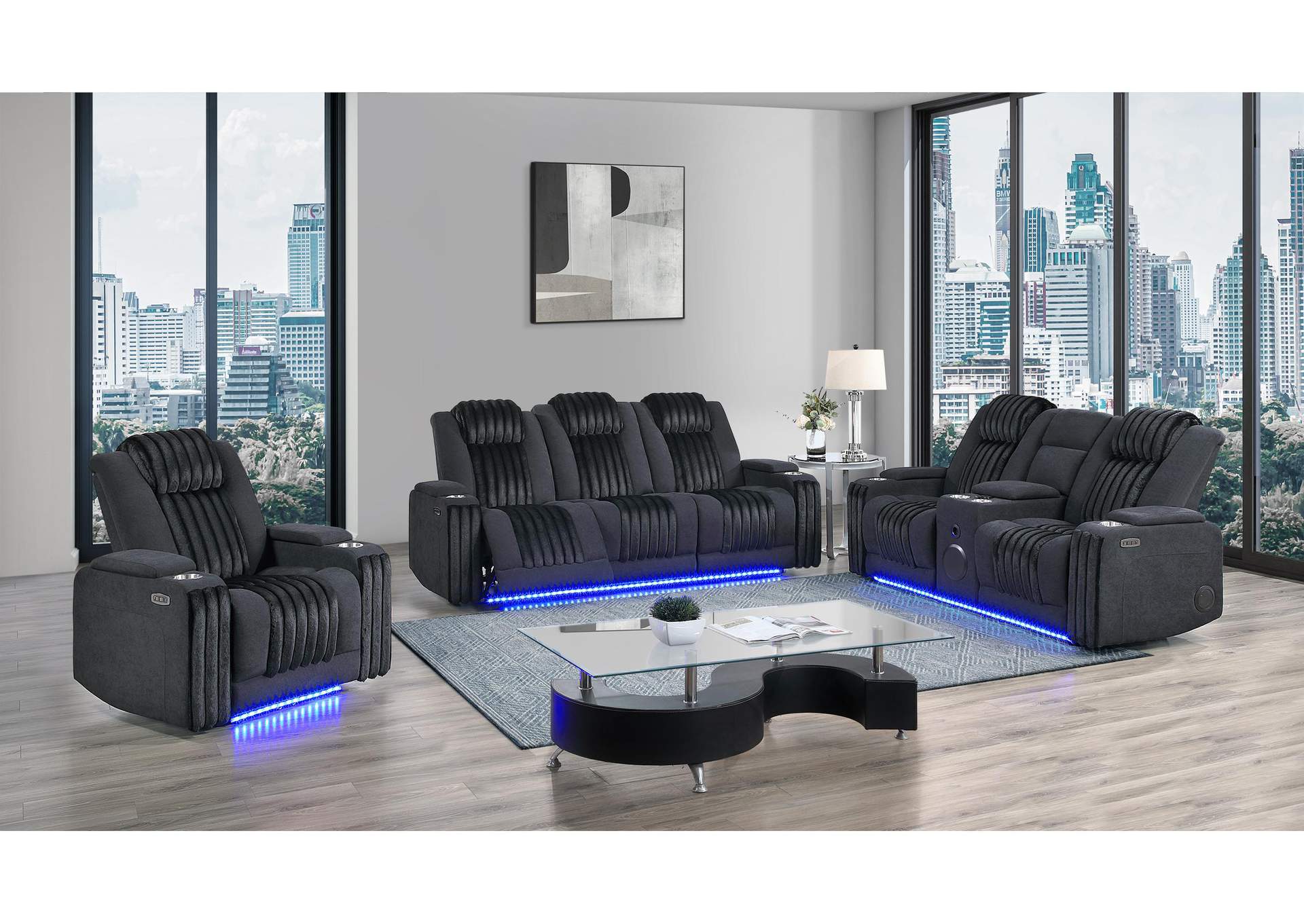 U8000 BLACK POWER CONSOLE RECLINING LOVESEAT - POWER RECLINING SOFA - POWER RECLINER WITH POWER HEADREST image 1