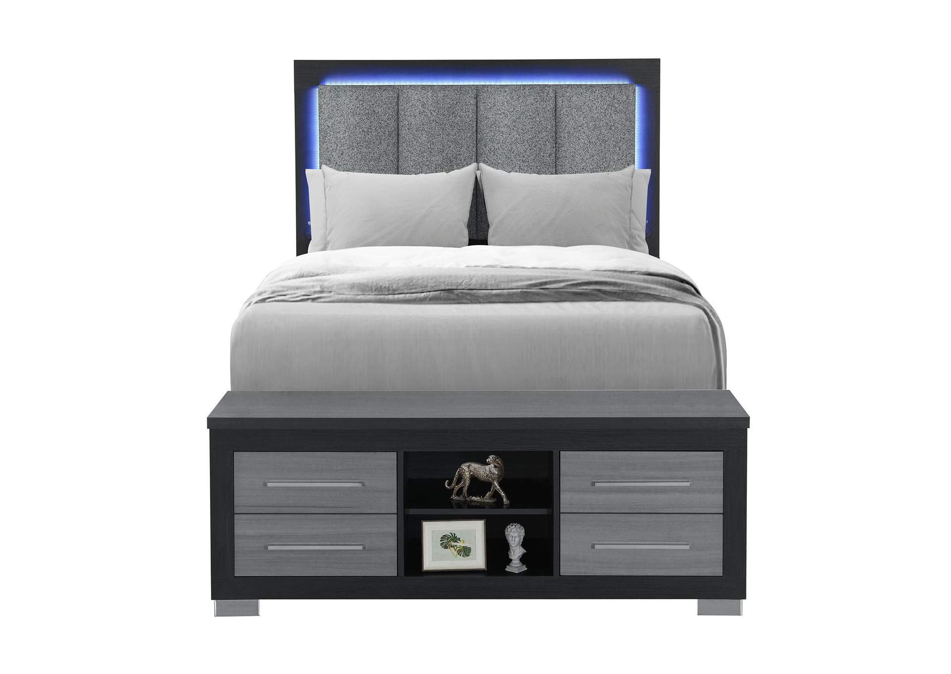 EMMA BLACK - GREY FULL BED WITH LED AND USB image 1