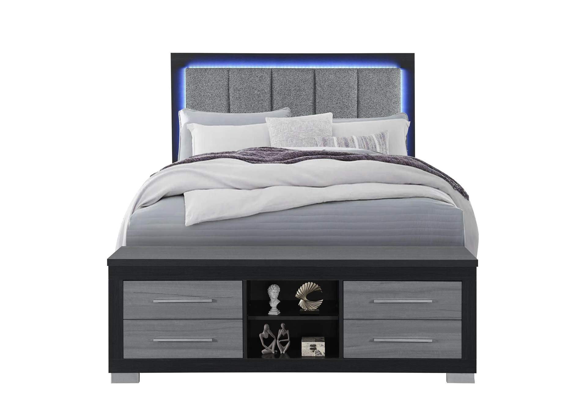 EMMA BLACK - GREY QUEEN BED WITH LED AND USB image 1