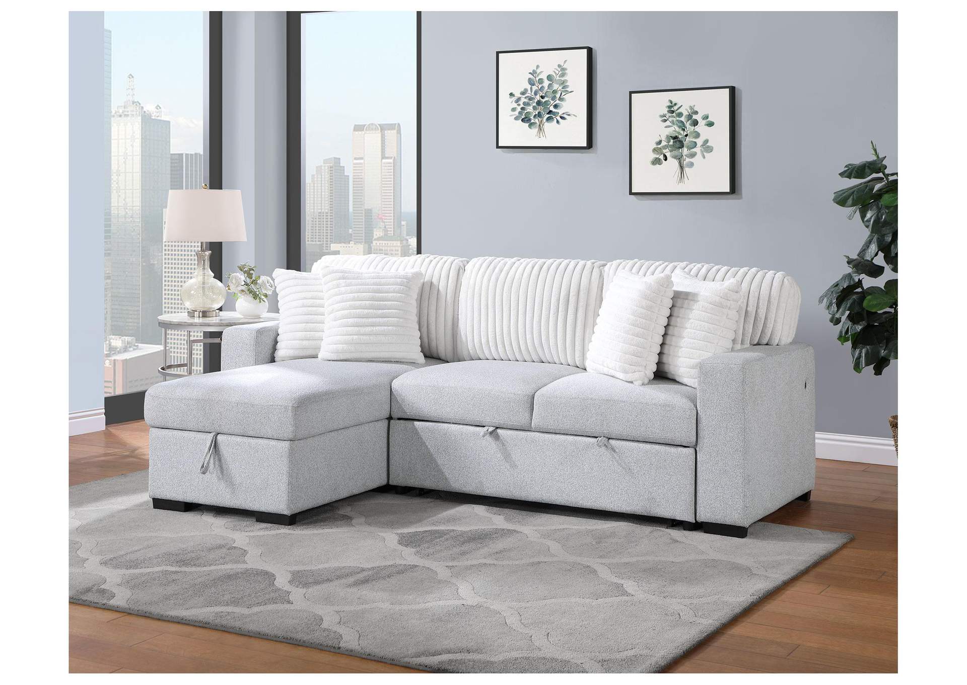 U0204 Light Grey - White Reversible Sofa Bed With Usb image 1