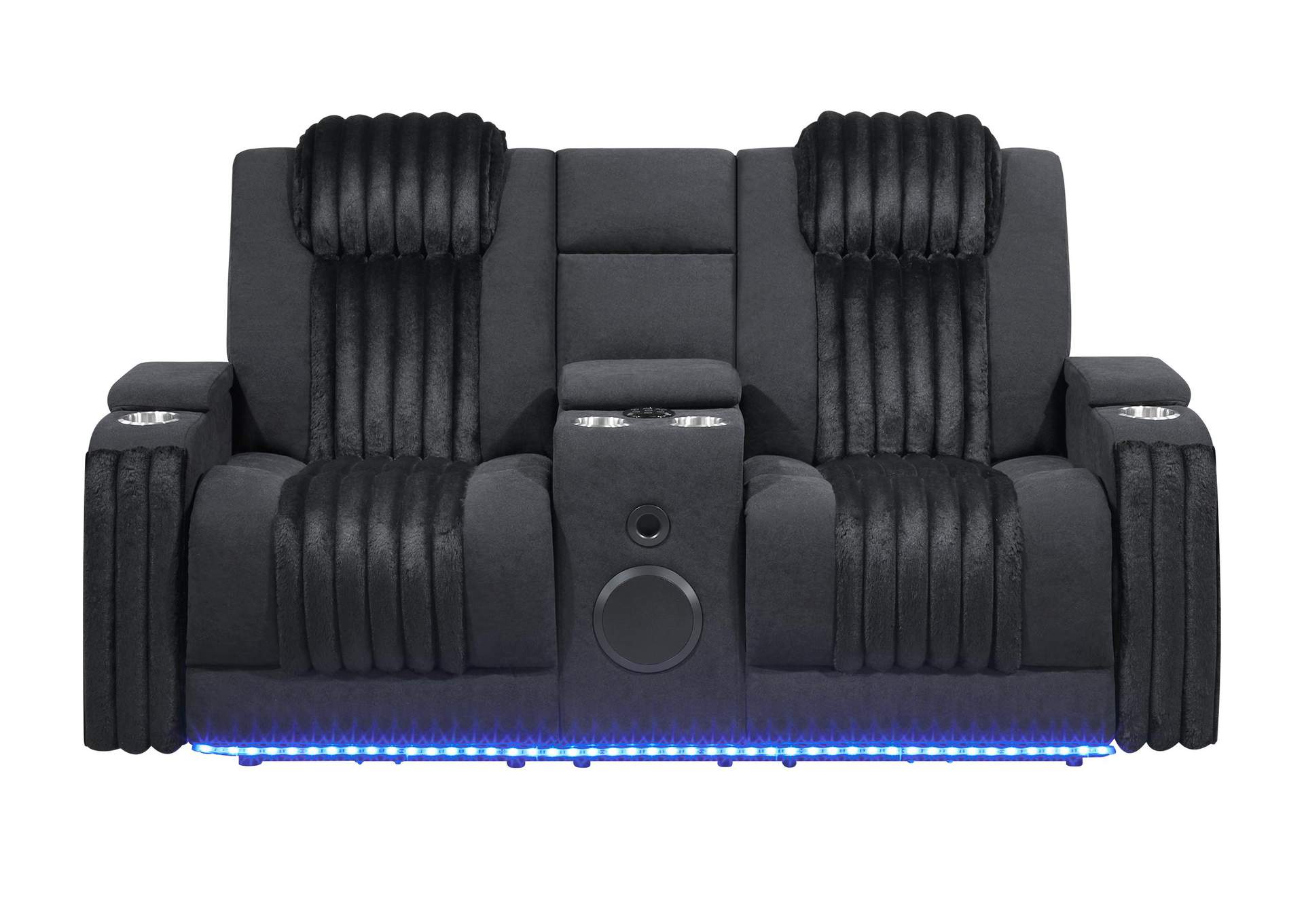 U8000 Black Power Reclining Loveseat With Console, Power Headrest, Led Light, & Bluetooth Speaker image 1