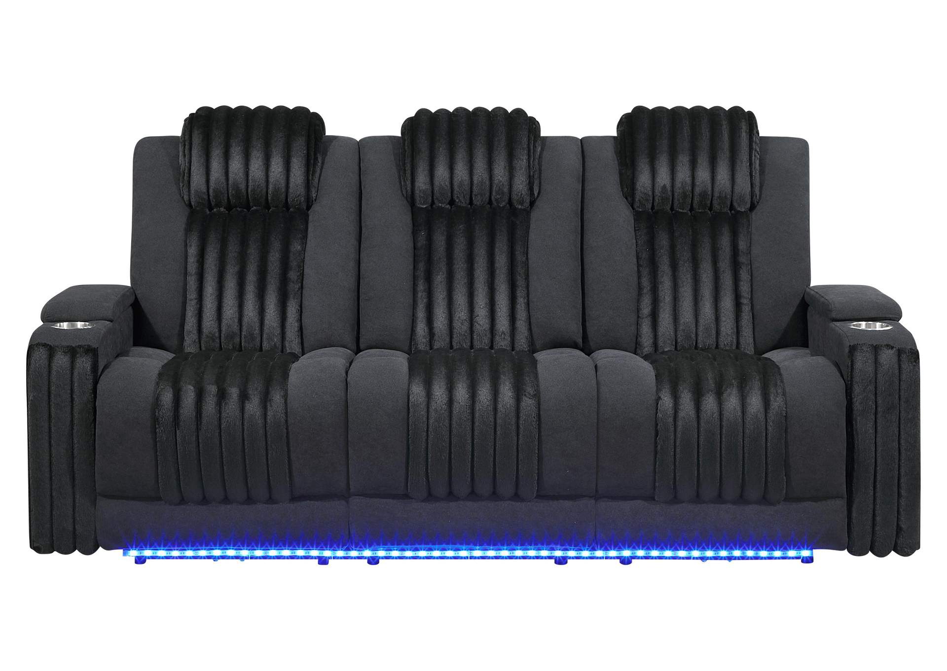 U8000 Black Power Reclining Sofa W - Power Headrest, Dropdown Table With Wood Trim & Reading Light, & Led Light image 1