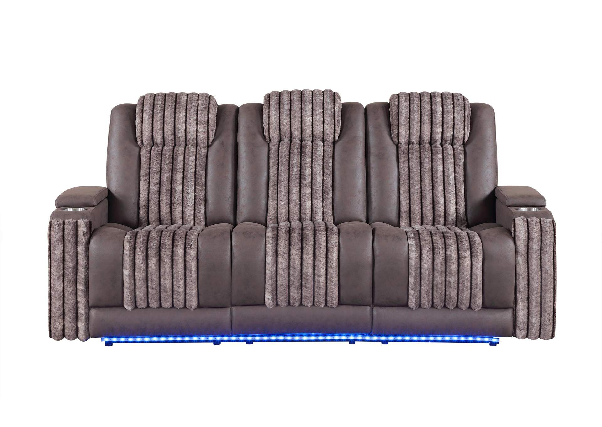 U8000 Brown Power Reclining Sofa W - Power Headrest, Dropdown Table With Wood Trim & Reading Light, & Led Light image 1
