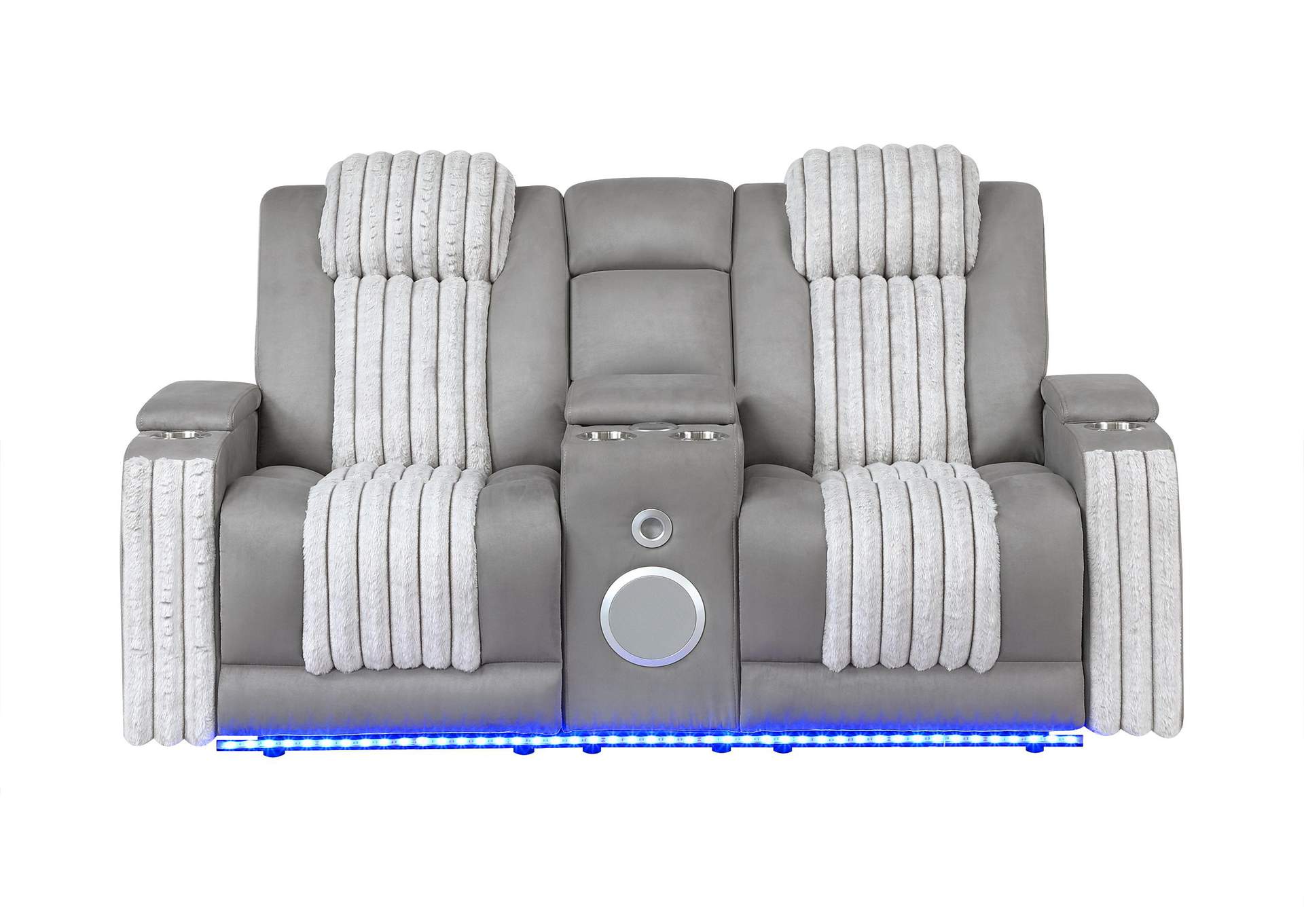 U8000 Grey Power Reclining Loveseat With Console, Power Headrest, Led Light, & Bluetooth Speaker image 1