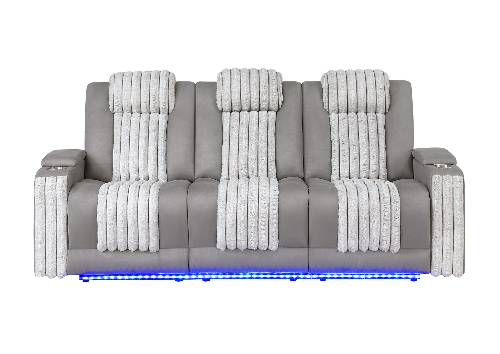 U8000 Grey Power Reclining Sofa W - Power Headrest, Dropdown Table With Wood Trim & Reading Light, & Led Light image 1