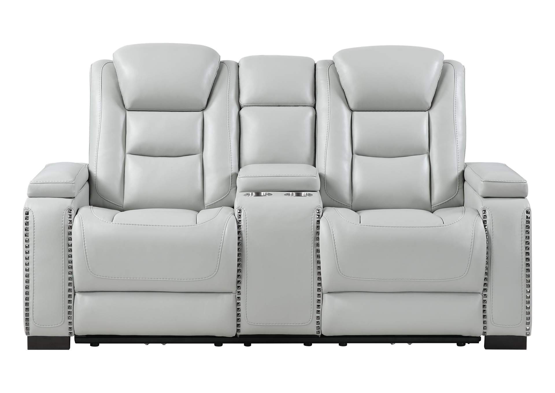 U8609 GREY POWER CON REC LOVESEAT W - PHR, USB, OUTLET, LED AND BOOKSHELF ARM image 1