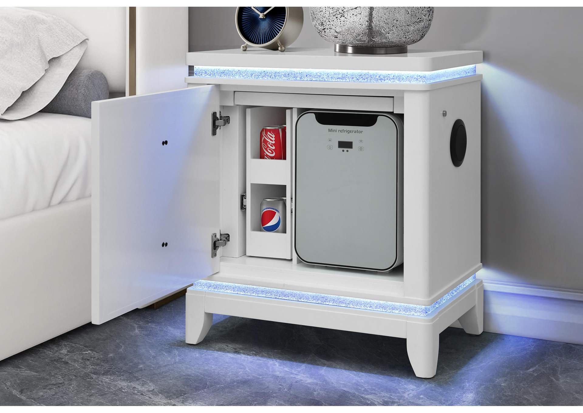Alina White Nightstand With Cooler, Led, Speaker And Usb image 1