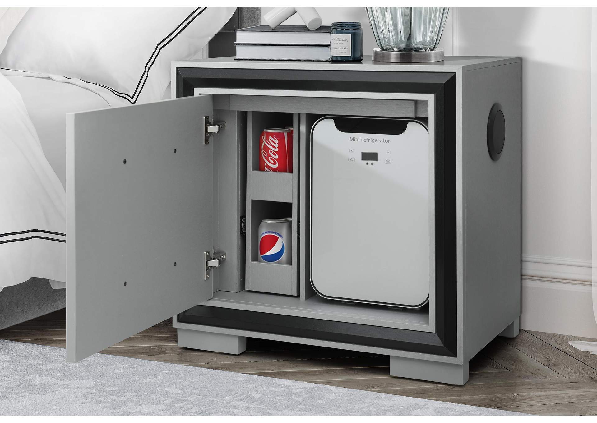 Amelia Grey - Black Nightstand With Cooler And Speaker image 1