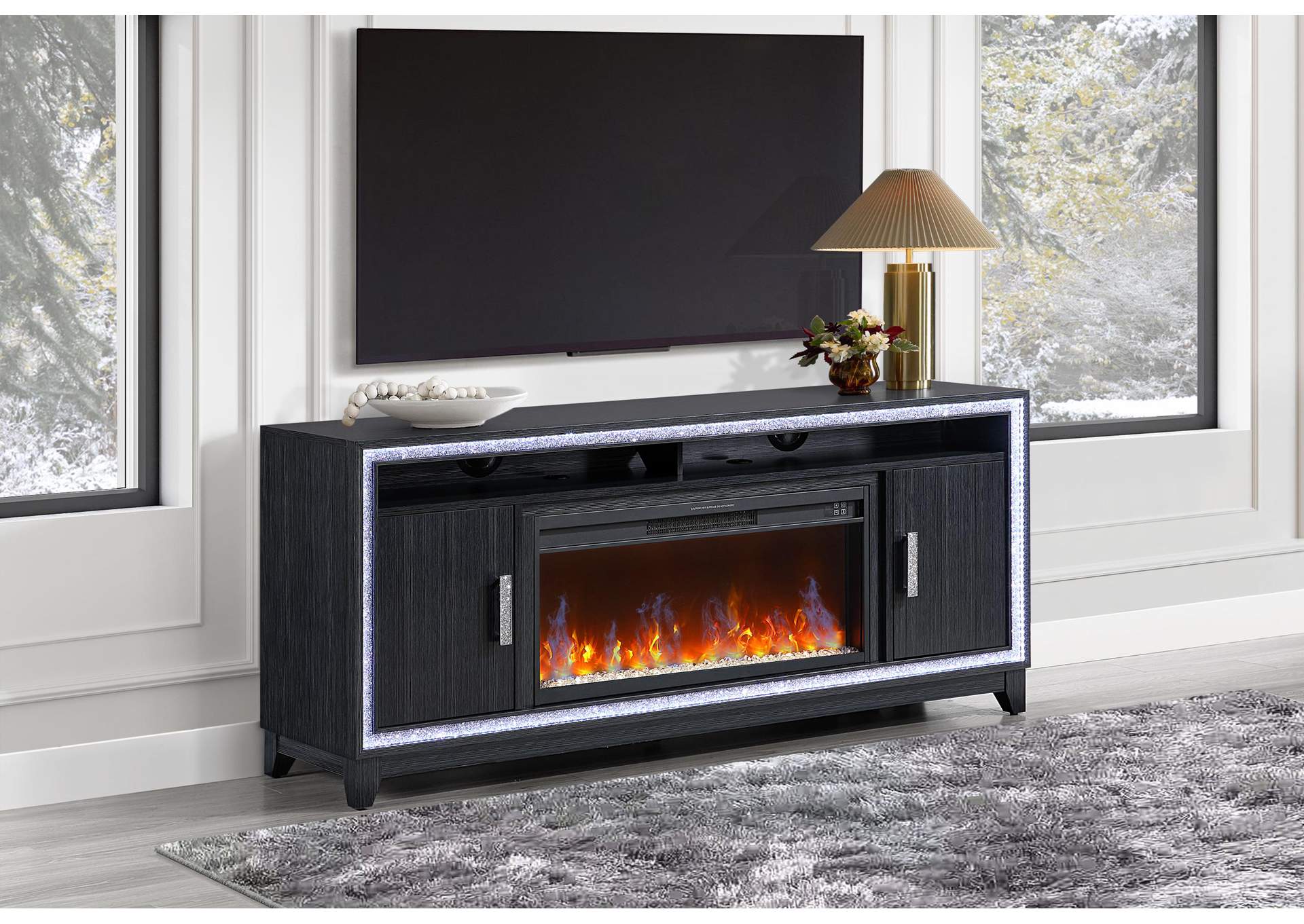 Lily Dark Grey Entertainment Unit 72 Inch With Led, Speakers, Crystal Inserts image 1