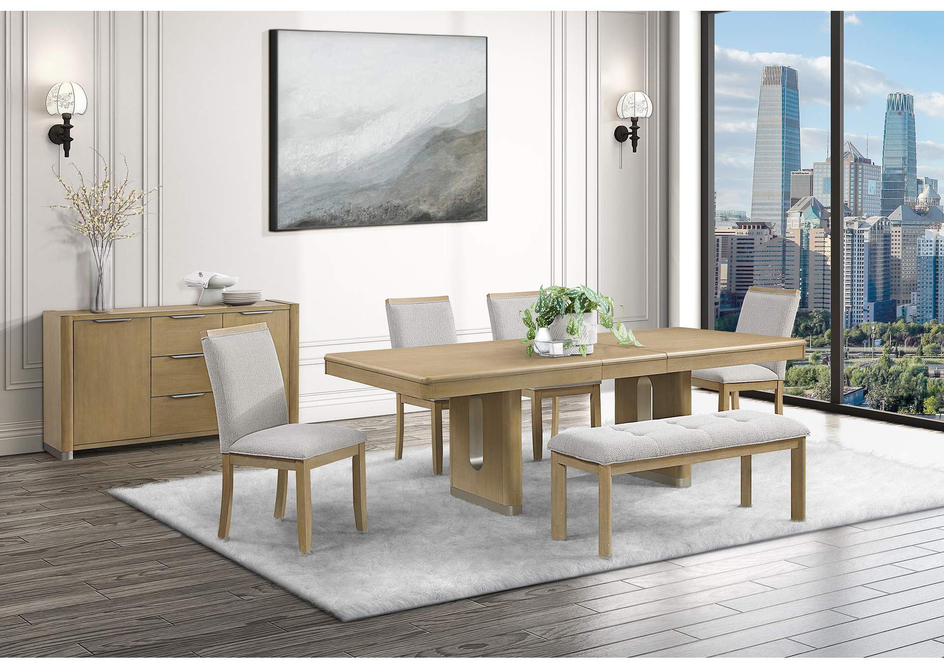D1248 DINING TABLE, 4 DINING CHAIRS AND BENCH image 1