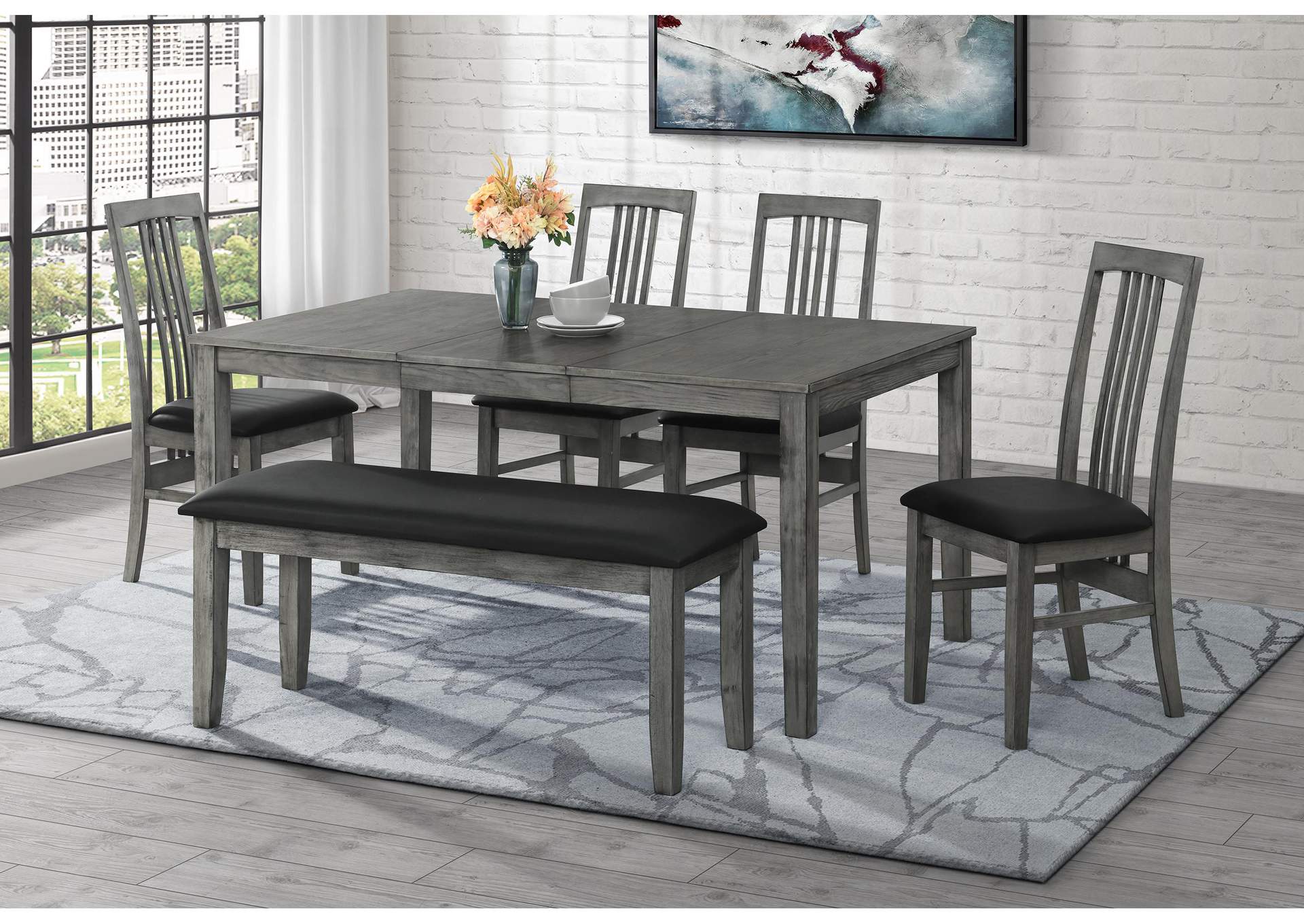 D2950 EXTENSION DINING TABLE WITH 4 D2950 BLACK DINING CHAIR AND D2950 BLACK BENCH image 1