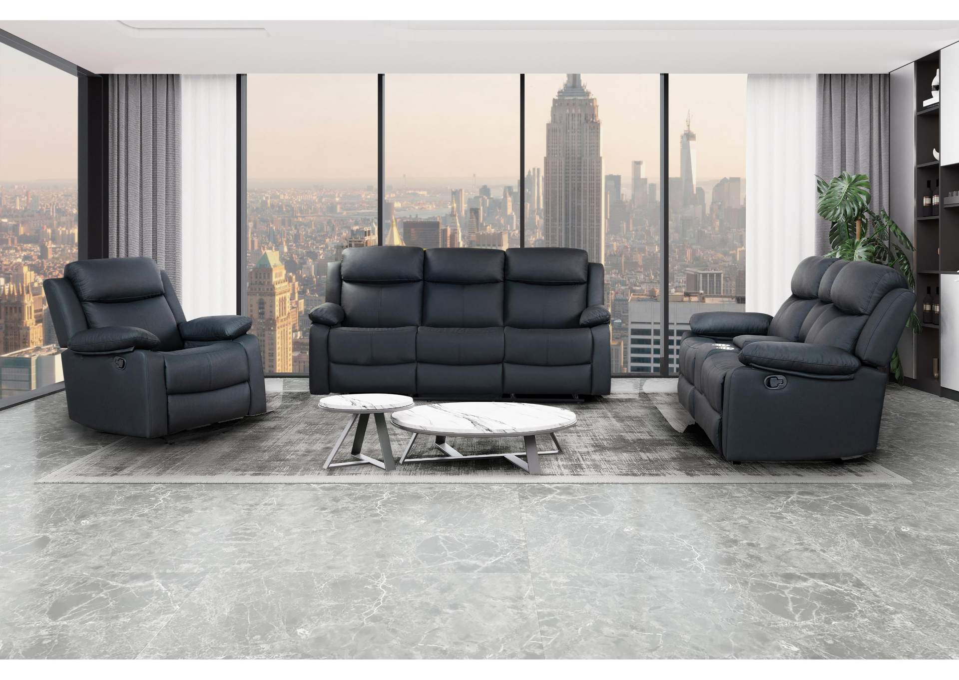 U6026 BLACK POLYURETHANE 72A RECLINING SOFA - CONSOLE RECLINING LOVESEAT - GLIDER RECLINER image 1