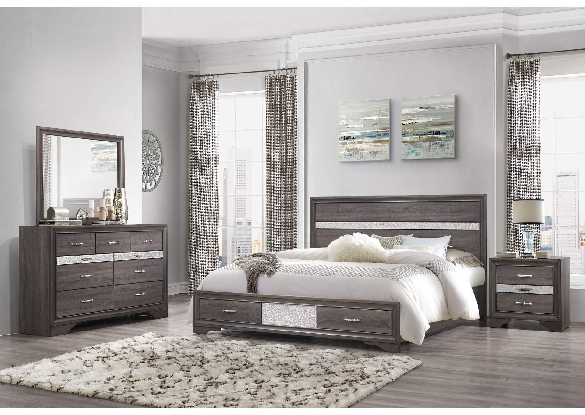 SEVILLE GREY QUEEN BED DRESSER MIRROR NIGHTSTAND