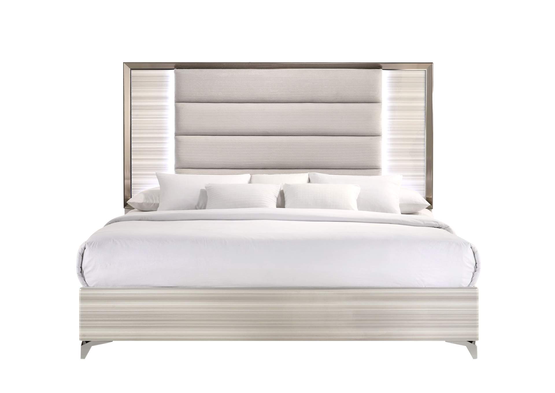 ZAMBRANO WHITE KING BED WITH LED image 1