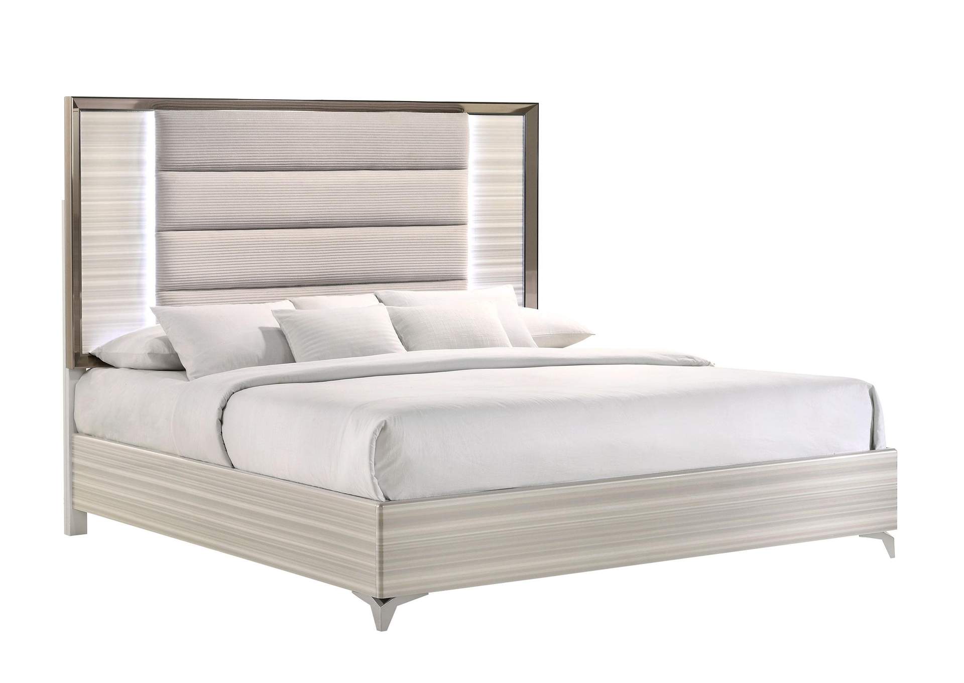 Zambrano White King Bed with LED image 2