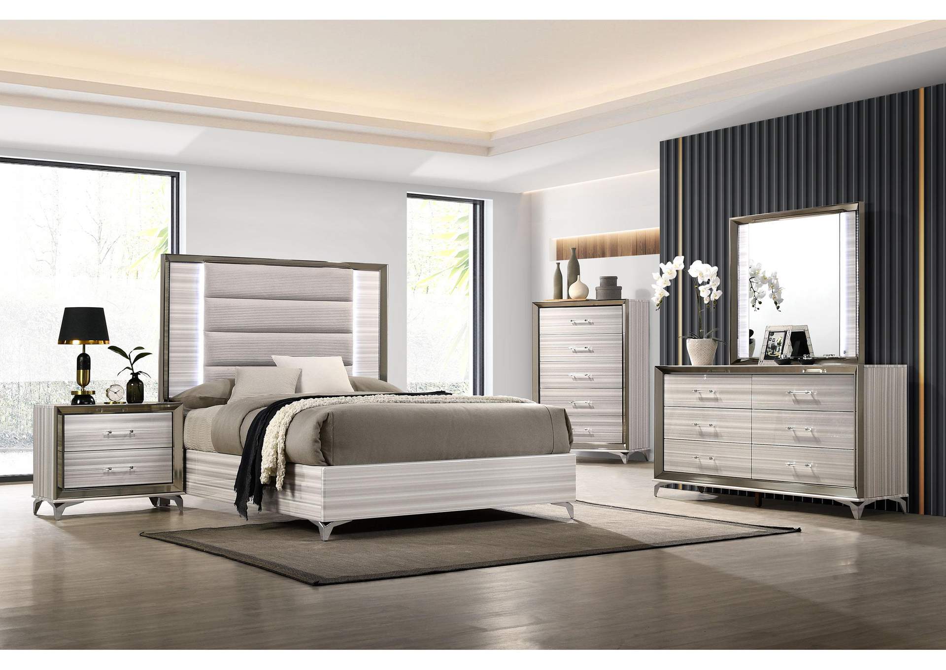 Zambrano White King Bed with LED image 4