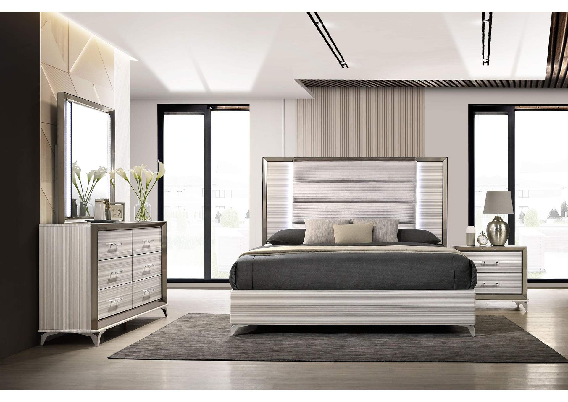 Zambrano White King Bed with LED image 5