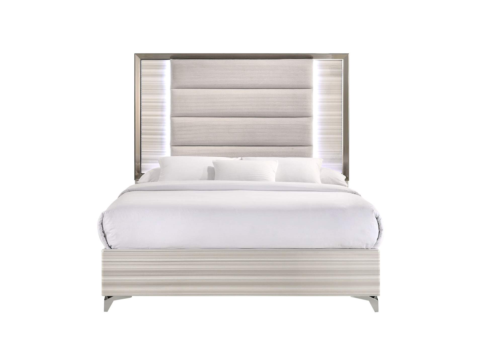 ZAMBRANO WHITE QUEEN BED WITH LED image 1