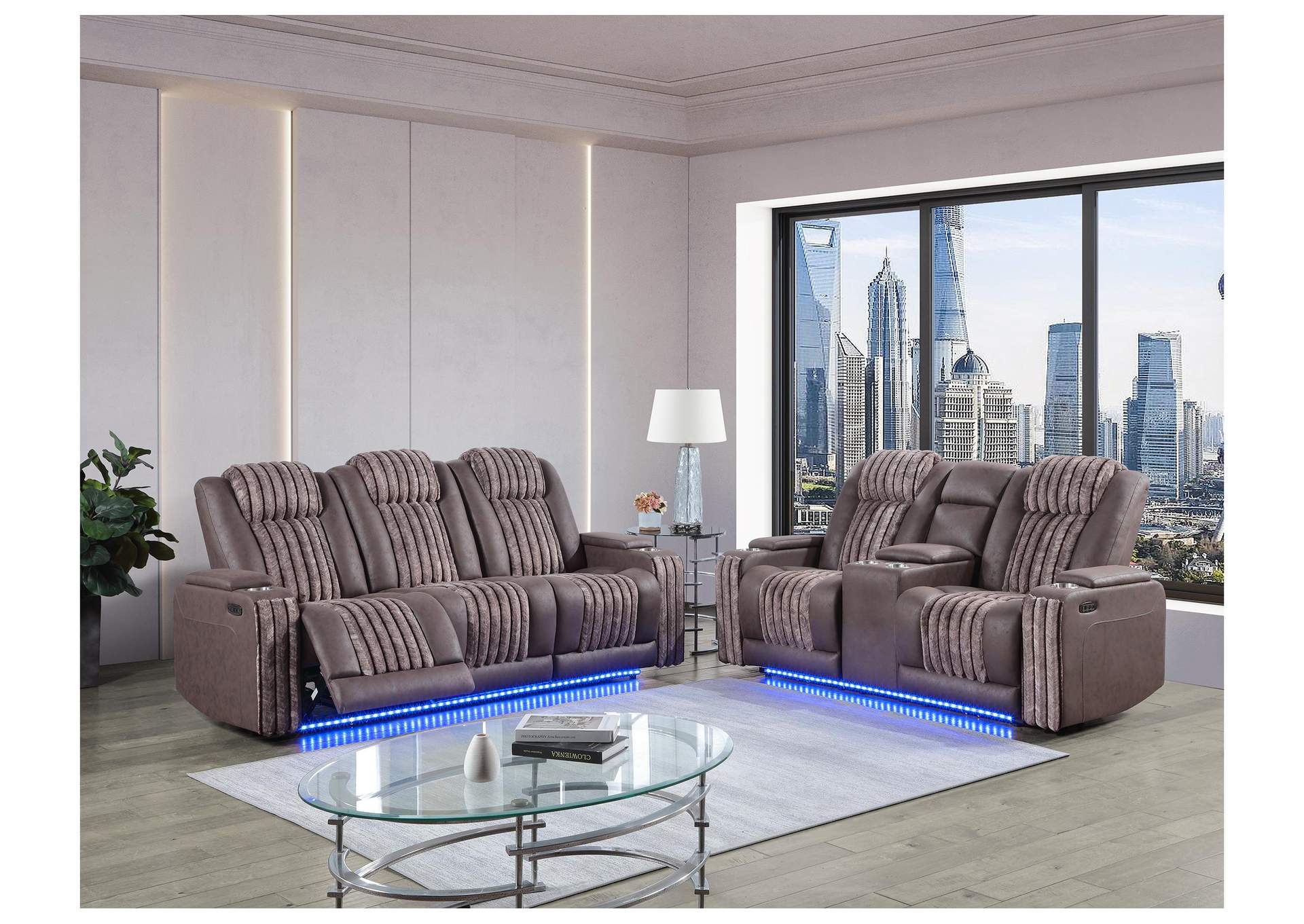 U8000 BROWN POWER CONSOLE RECLINING LOVESEAT - POWER RECLINING SOFA WITH POWER HEADREST image 1