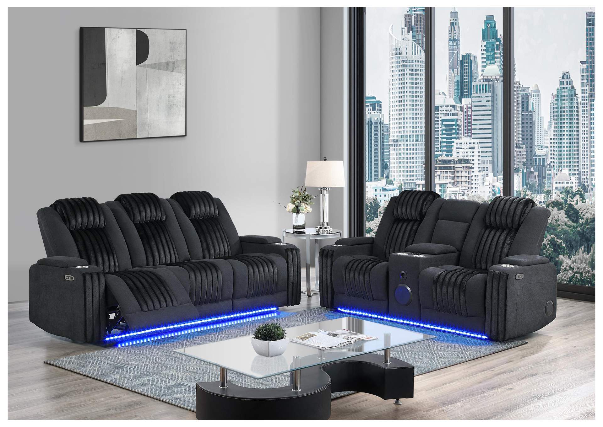 U8000 BLACK POWER CONSOLE RECLINING LOVESEAT - POWER RECLINING SOFA WITH POWER HEADREST image 1