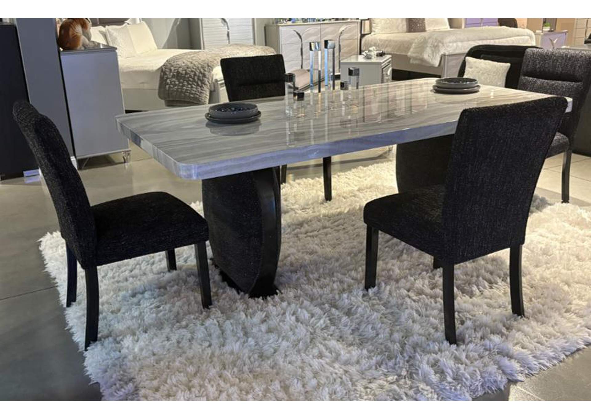 D2502 DINING TABLE AND 6 D12 BLACK DINING CHAIR image 1