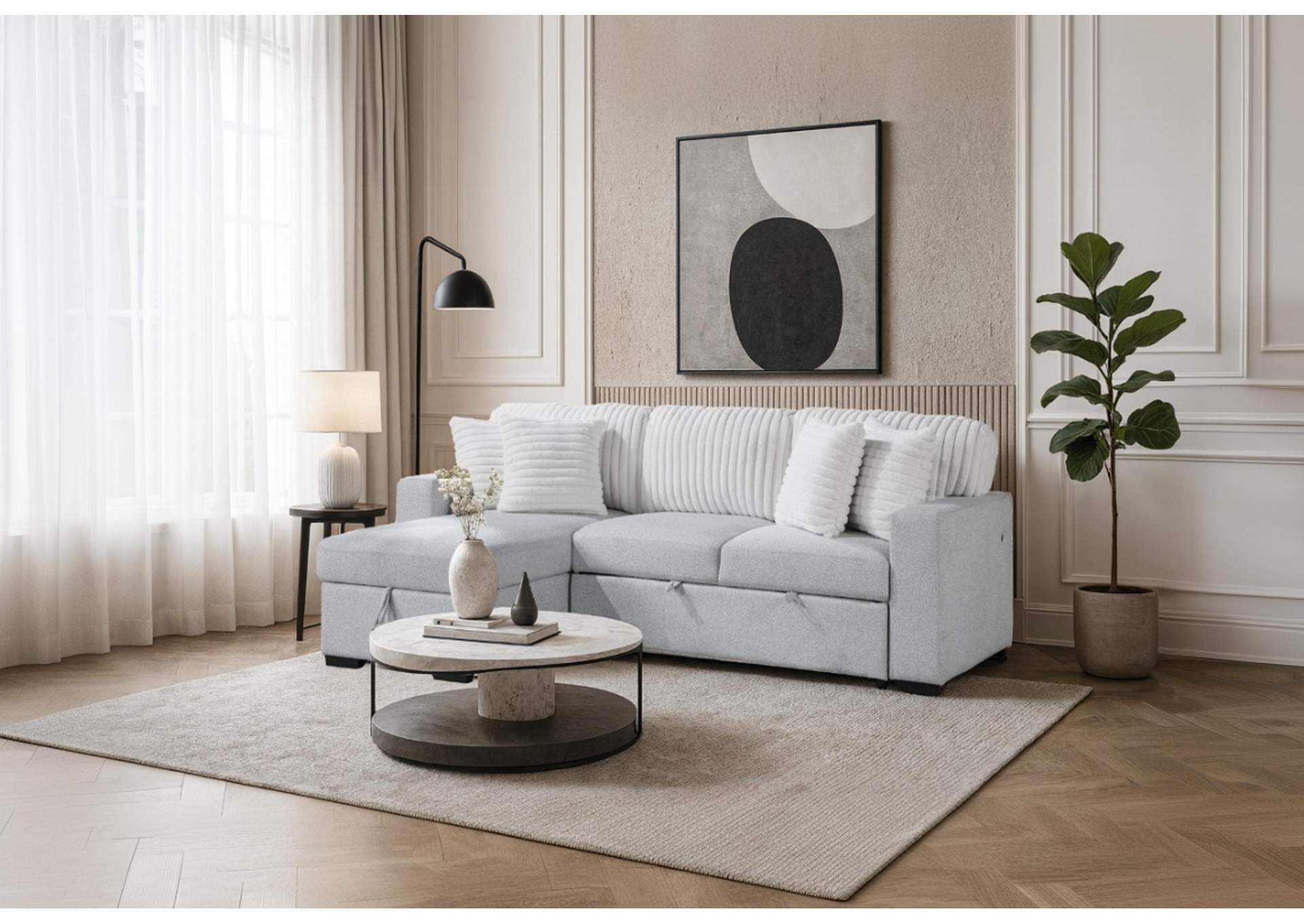 U0204 LIGHT GREY - WHITE REVERSIBLE PULL OUT SOFA BED image 1