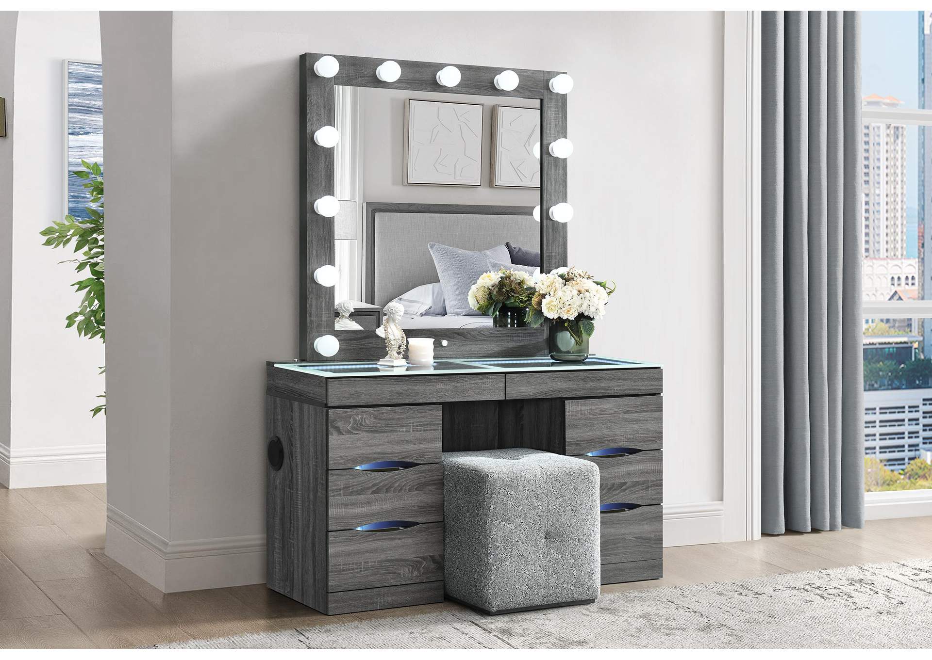 LEXI GREY VANITY SET WITH STOOL image 1