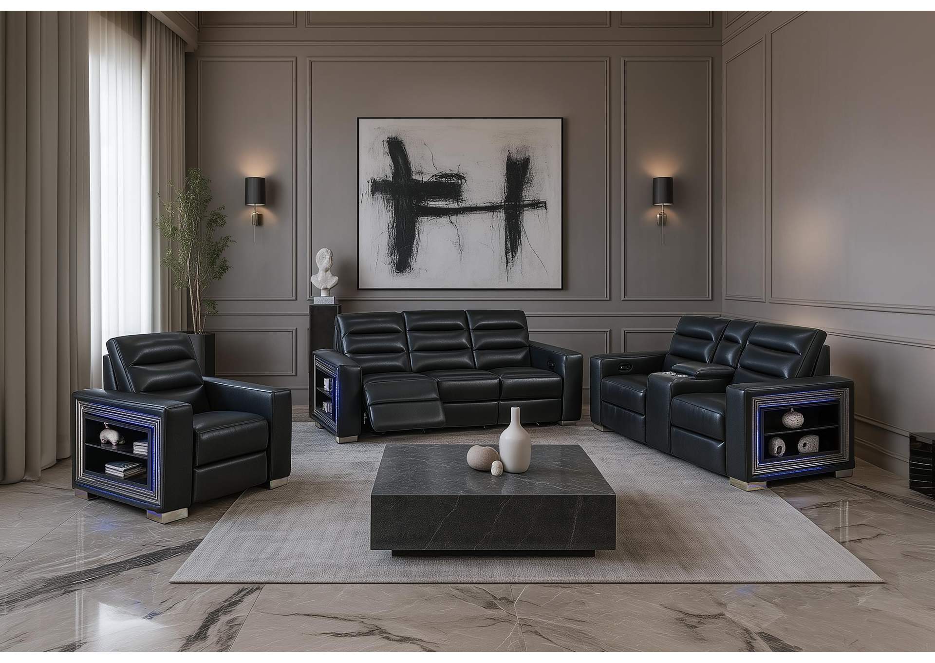 YLIME BLANCHE CHARCOAL POWER RECLINING SOFA WITH USB AND BOOKCASE ARM LED POWER CONSOLE RECLINING LOVESEAT WITH BOOKCASE LED POWER RECLINER WITH BOOKCASE LED image 1